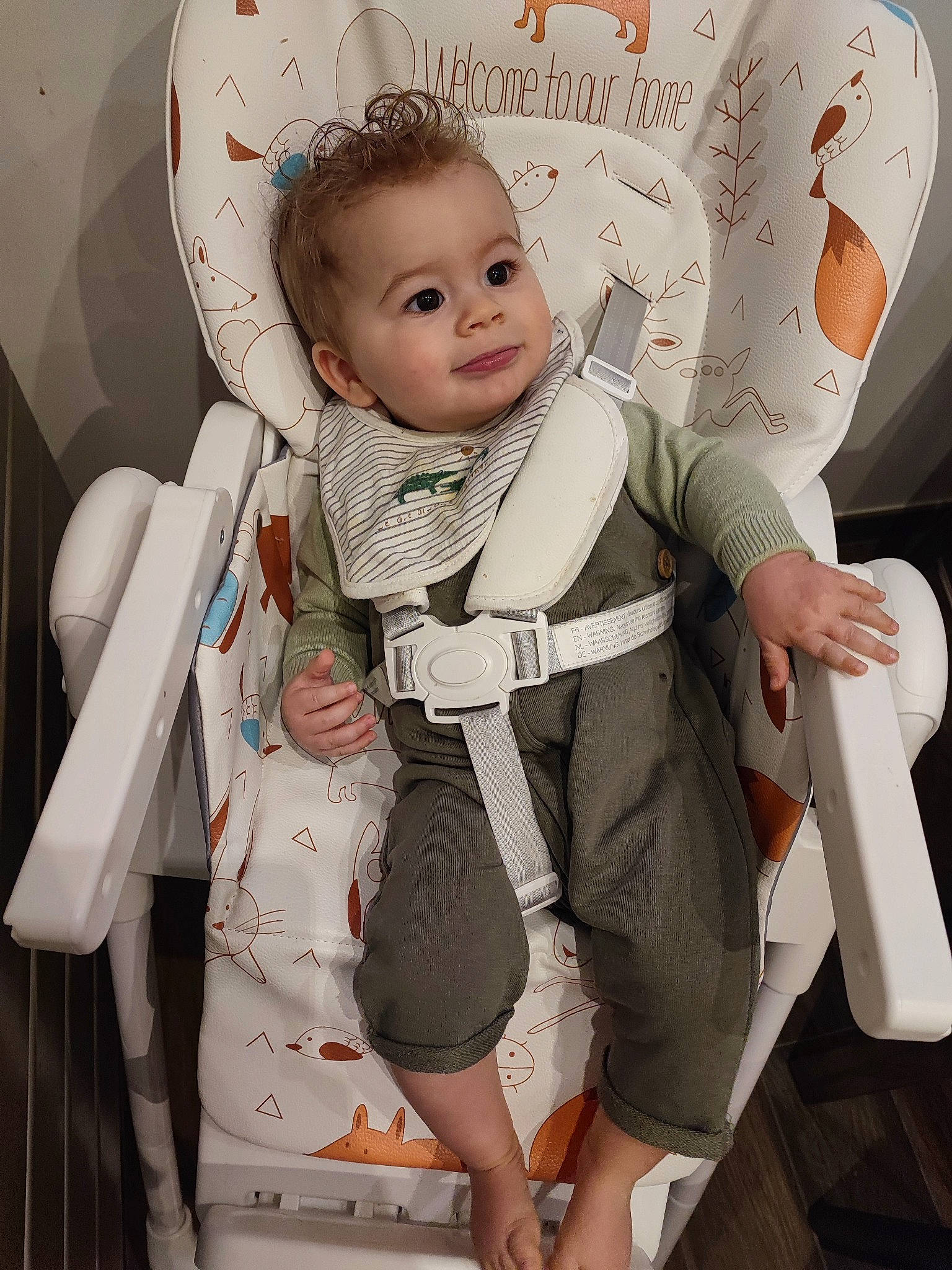 Nolan participe au concours pour gagner de l'argent avec cette photo : baby, baby_carriage, baby_products, baby_safety, baby_toddler_clothing, child, comfort, fashion_accessory, fun, gesture, happy, pattern, person, room, service, sitting, sleeve, smile, thigh, toddler