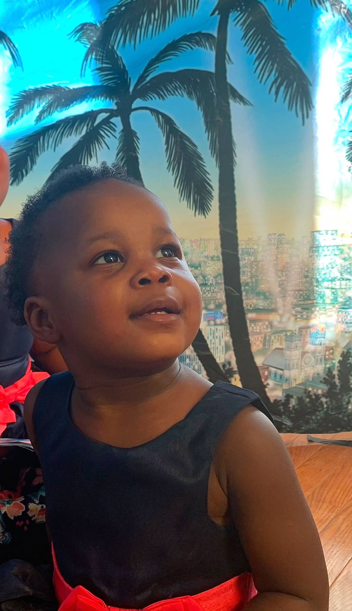 Ruby is registered to the contest to win money with this photo: adaptation, arecales, black, blue, cool, fun, happy, leaf, leisure, morning, nature, nose, person, skin, sky, summer, sunlight, toddler, travel, tree