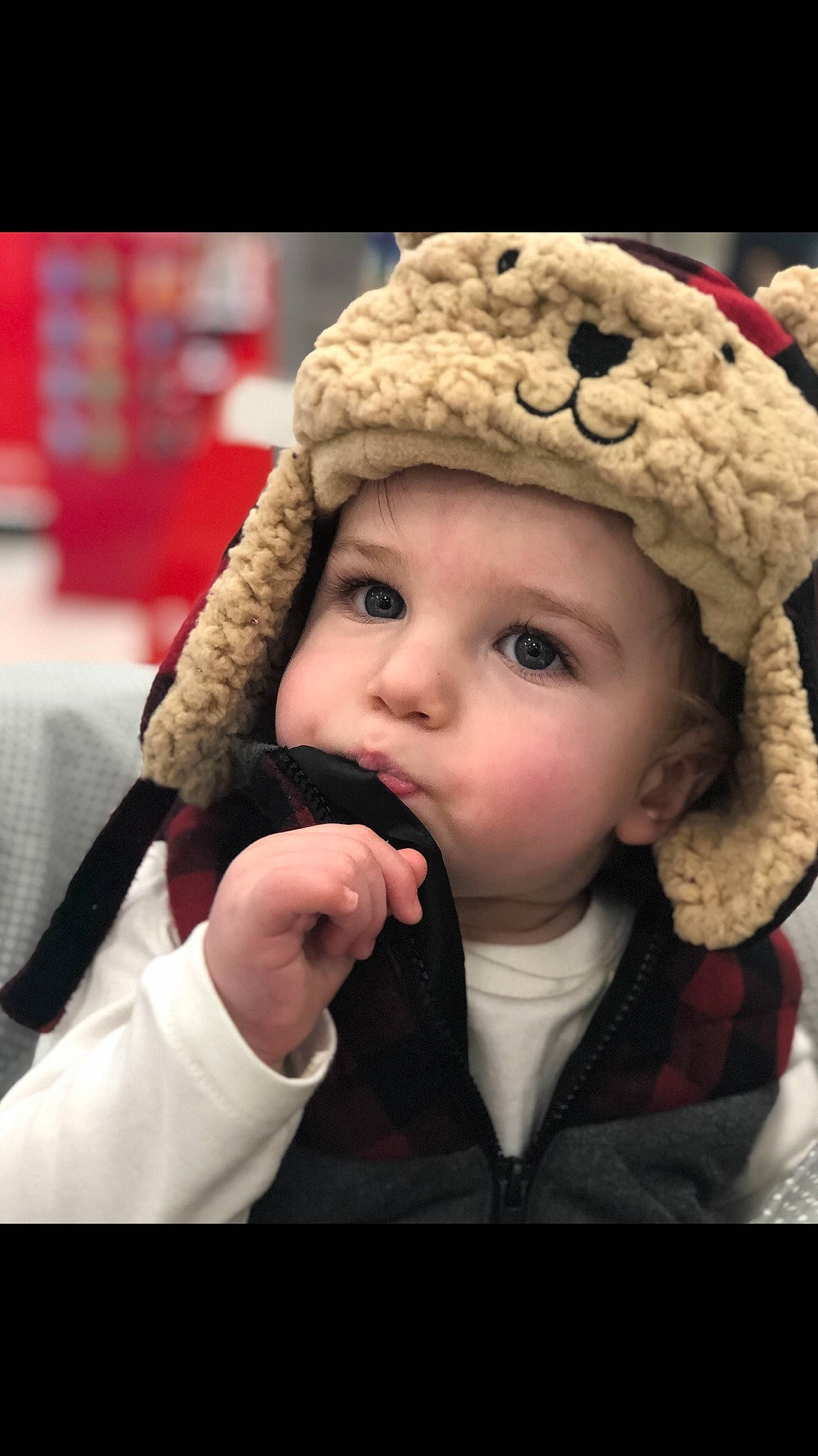 Gabe joined the competition — help win amazing prizes! baby, beanie, bonnet, cap, cheek, child, happy, hat, headgear, headwear, knit_cap, nose, person, smile, toddler