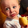 Rylo joined the competition — help win amazing prizes! toddler, child, face, blue_eyes, bread, food, hand, clothing, indoor, portrait, expression, cute, messy, eating, curious, young_child, skin, hair, person, closeup