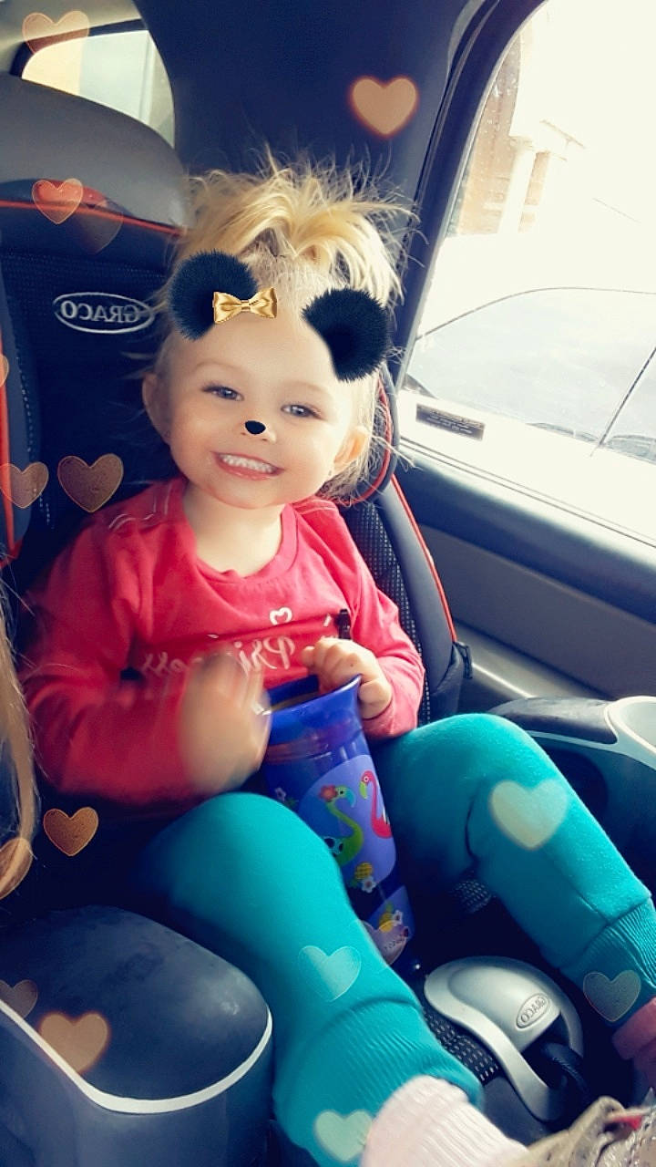 Minnie joined the competition — help win amazing prizes! auto_part, black_hair, car, car_seat, child, city_car, driving, family_car, joy, passenger, person, sitting, toddler, toy, transport, vehicle, vehicle_door