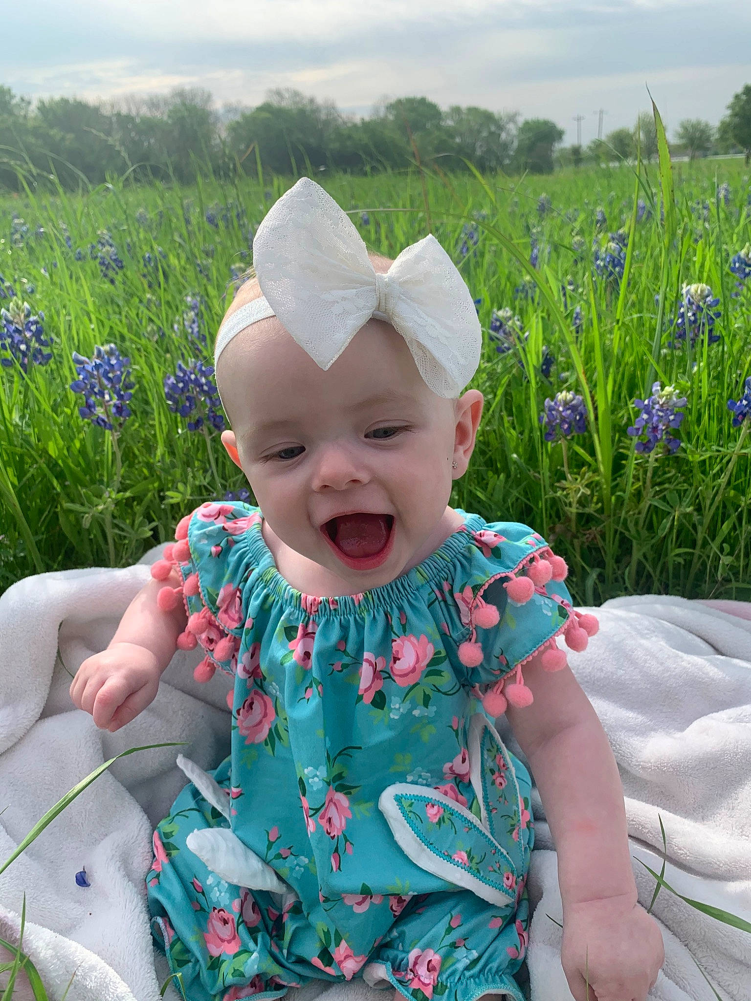 Quinnlee joined the competition — help win amazing prizes! baby, bluebonnet, child, crop, flower, grass, grass_family, lavender, lupin, meadow, person, plant, toddler, wildflower