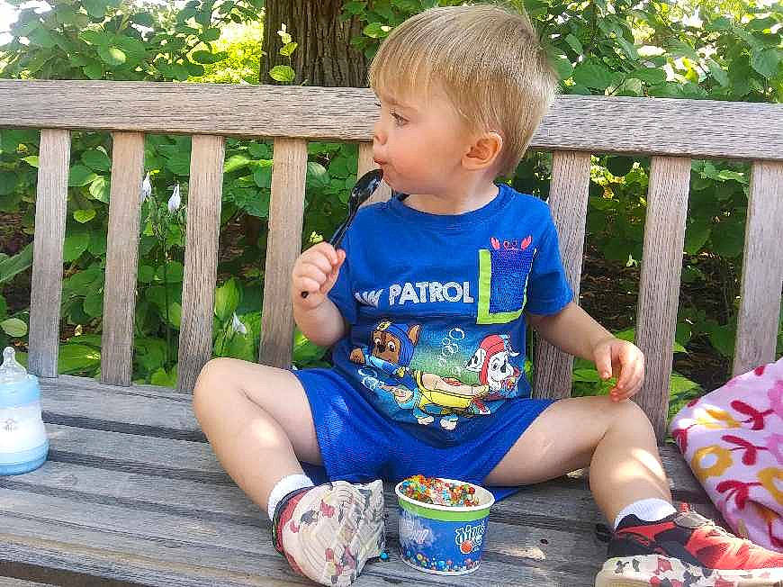 Roman joined the competition — help win amazing prizes! baby, baby_toddler_clothing, child, electric_blue, fence, garden, grass, happy, human_leg, leisure, pattern, person, recreation, shorts, sitting, t_shirt, thigh, toddler, vacation, wood