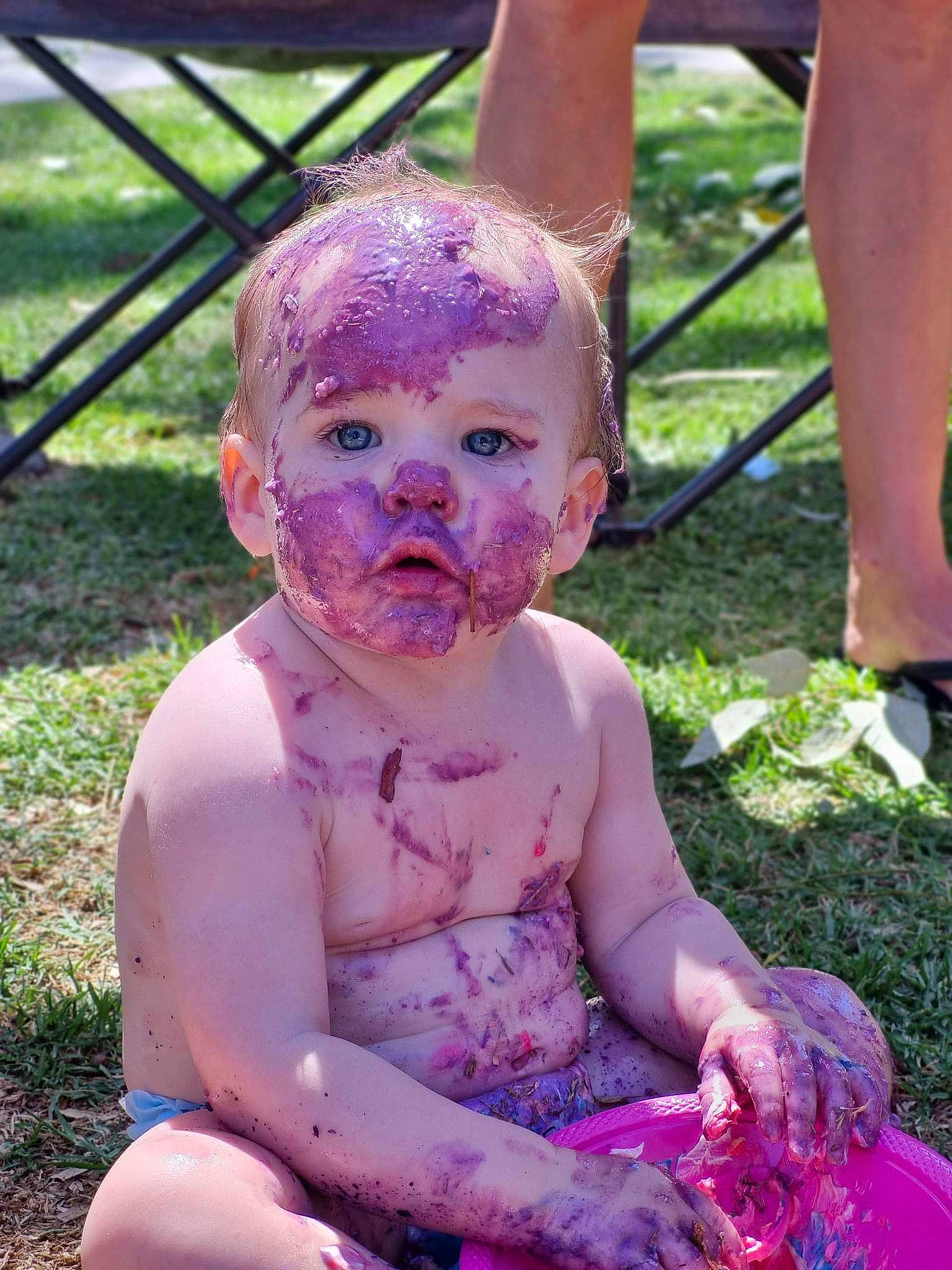 Ayla is registered to the contest to win money with this photo: baby, calf, child, event, foot, fun, garden, grass, happy, human_leg, leisure, person, picnic, pink, plant, recreation, sitting, spring, toddler, vacation