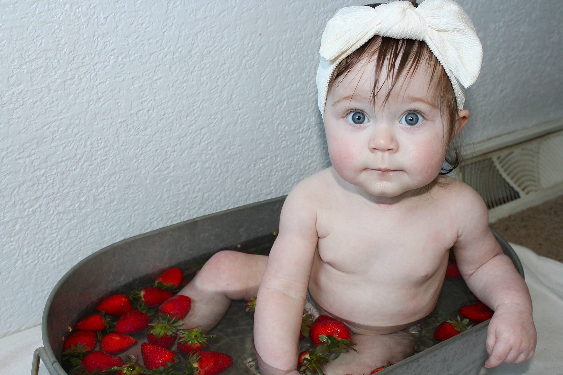 Ayla joined the competition — help win amazing prizes! baby, bathing, cap, chest, child, eye, eyelash, fashion_accessory, finger, flash_photography, fruit, happy, head, headwear, ingredient, lip, natural_foods, person, plant, skin