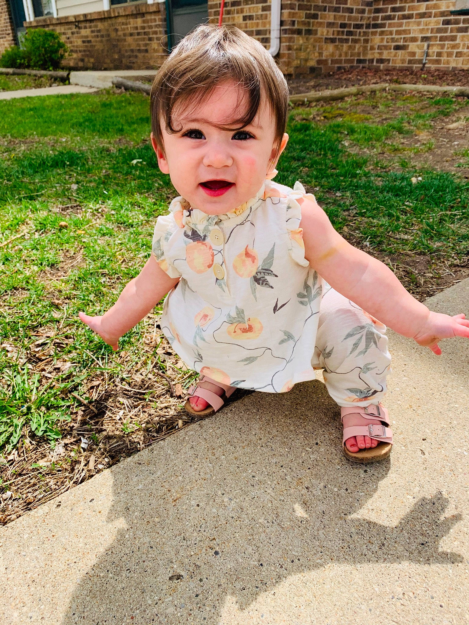 Emberlynn joined the competition — help win amazing prizes! baby, cheek, child, dress, face, grass, head, leaf, leg, nose, people, person, pink, play, skin, smile, spring, summer, toddler, vacation