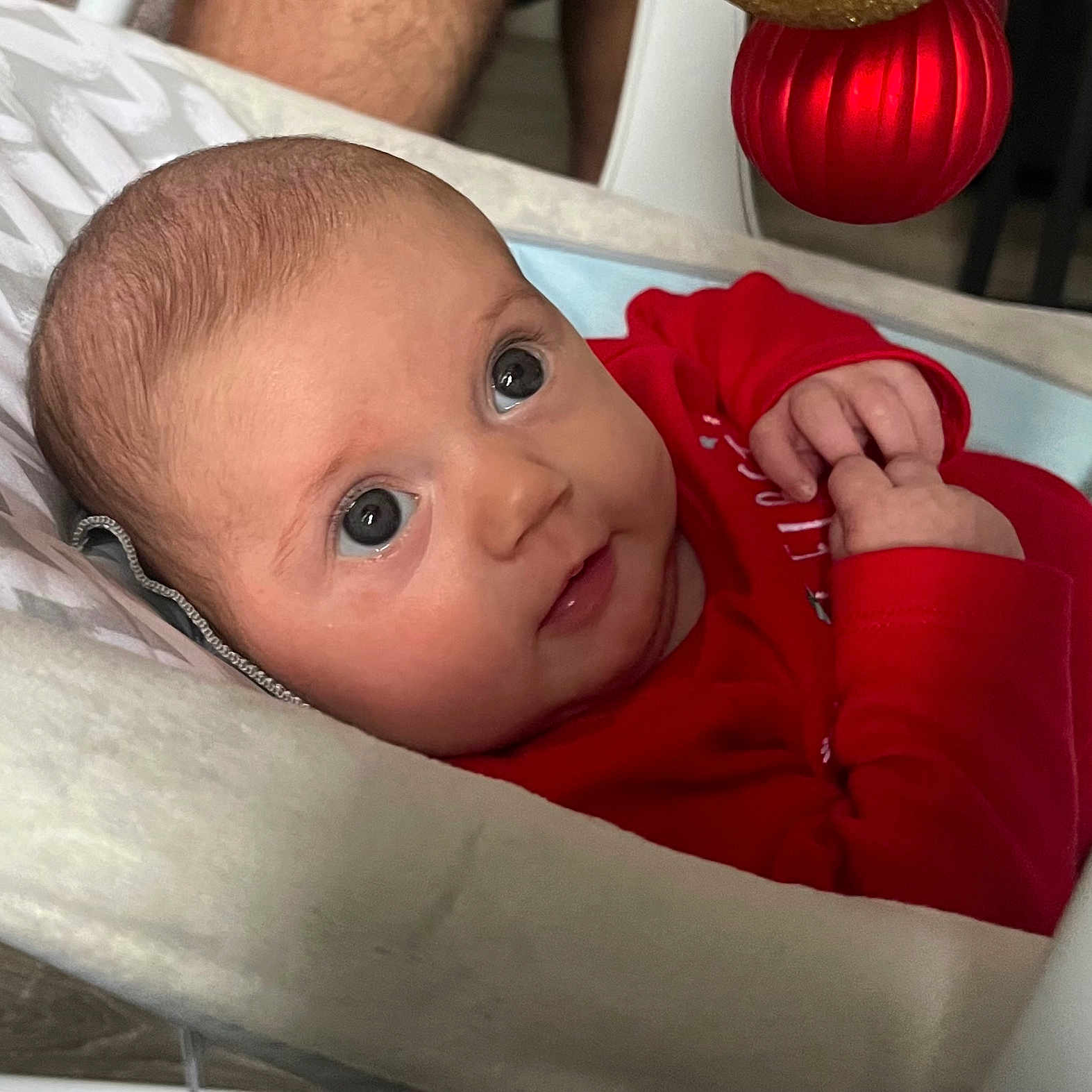 Macey is registered to the contest to win money with this photo: accessories, baby, bed, blanket, bodypart, cradle, crib, cushion, earring, face, finger, furniture, hammock, hand, happy, head, homedecor, infantbed, jewelry, newborn