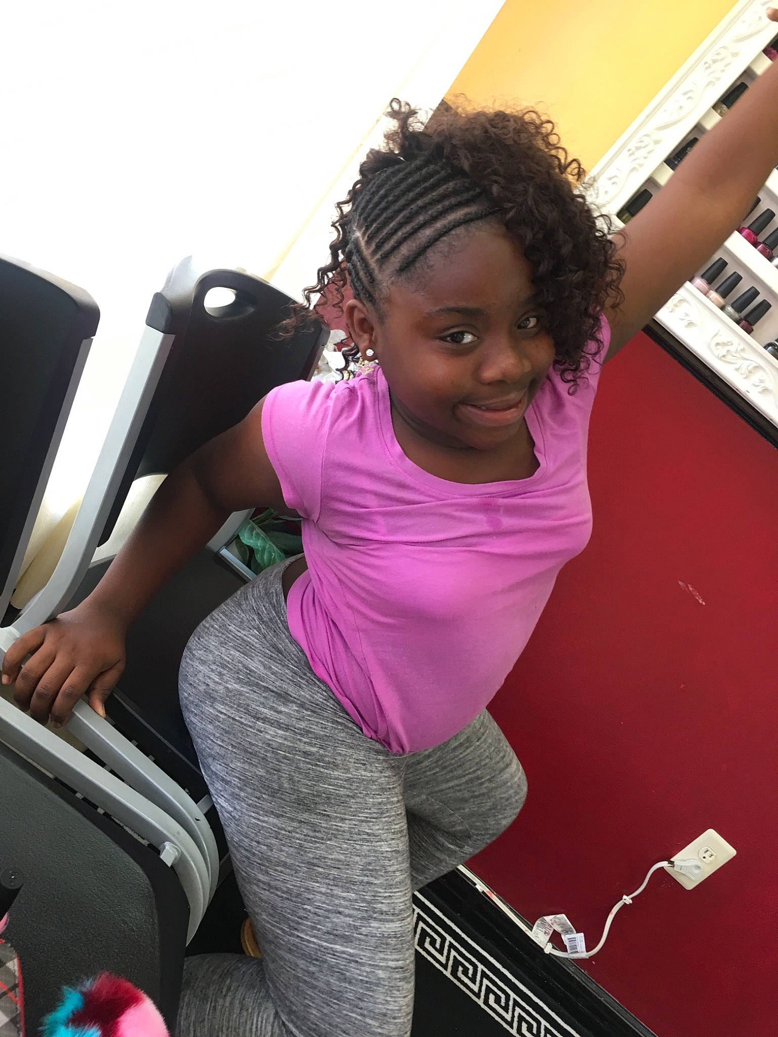 Lakeisha is registered to the contest to win money with this photo: arm, black_hair, hair, hairstyle, joint, joy, leg, magenta, music, music_artist, musician, person, pink, shoulder, sportswear, yoga_pant