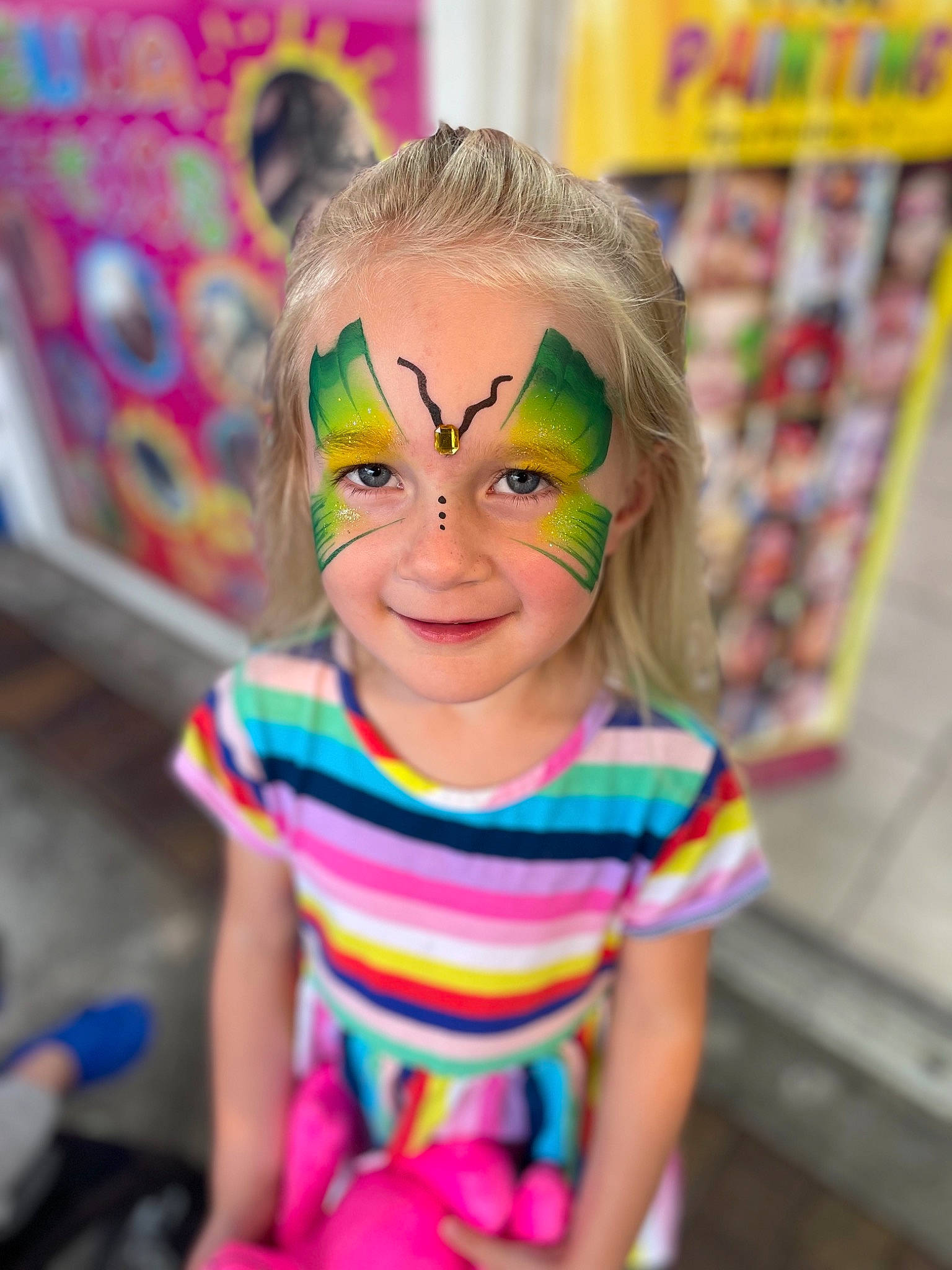 Maylee is registered to the contest to win money with this photo: art, child, clothing, costume, entertainment, event, eye, eyelash, eyewear, fun, happy, iris, joy, leisure, mask, masque, mouth, person, personal_protective_equipment, pink