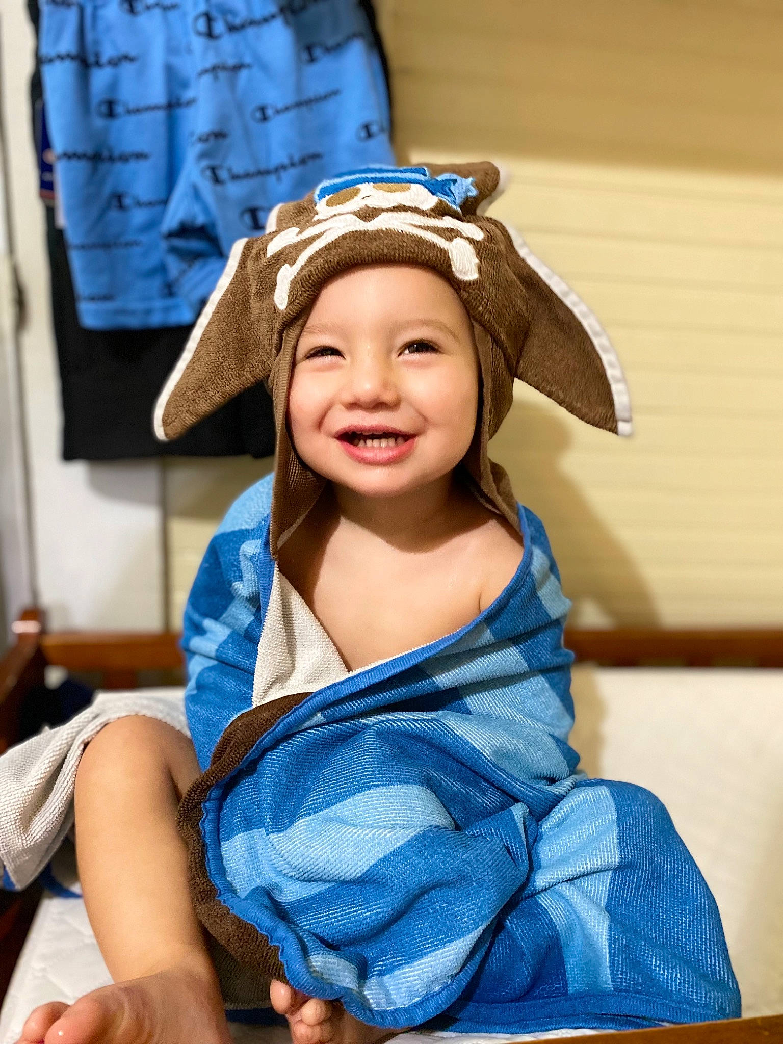 Jamerson is registered to the contest to win money with this photo: black_hair, blue, cap, child, chin, dress, electric_blue, eye, fashion_design, flash_photography, happy, head, headgear, headpiece, headwear, human_body, joy, leisure, neck, person