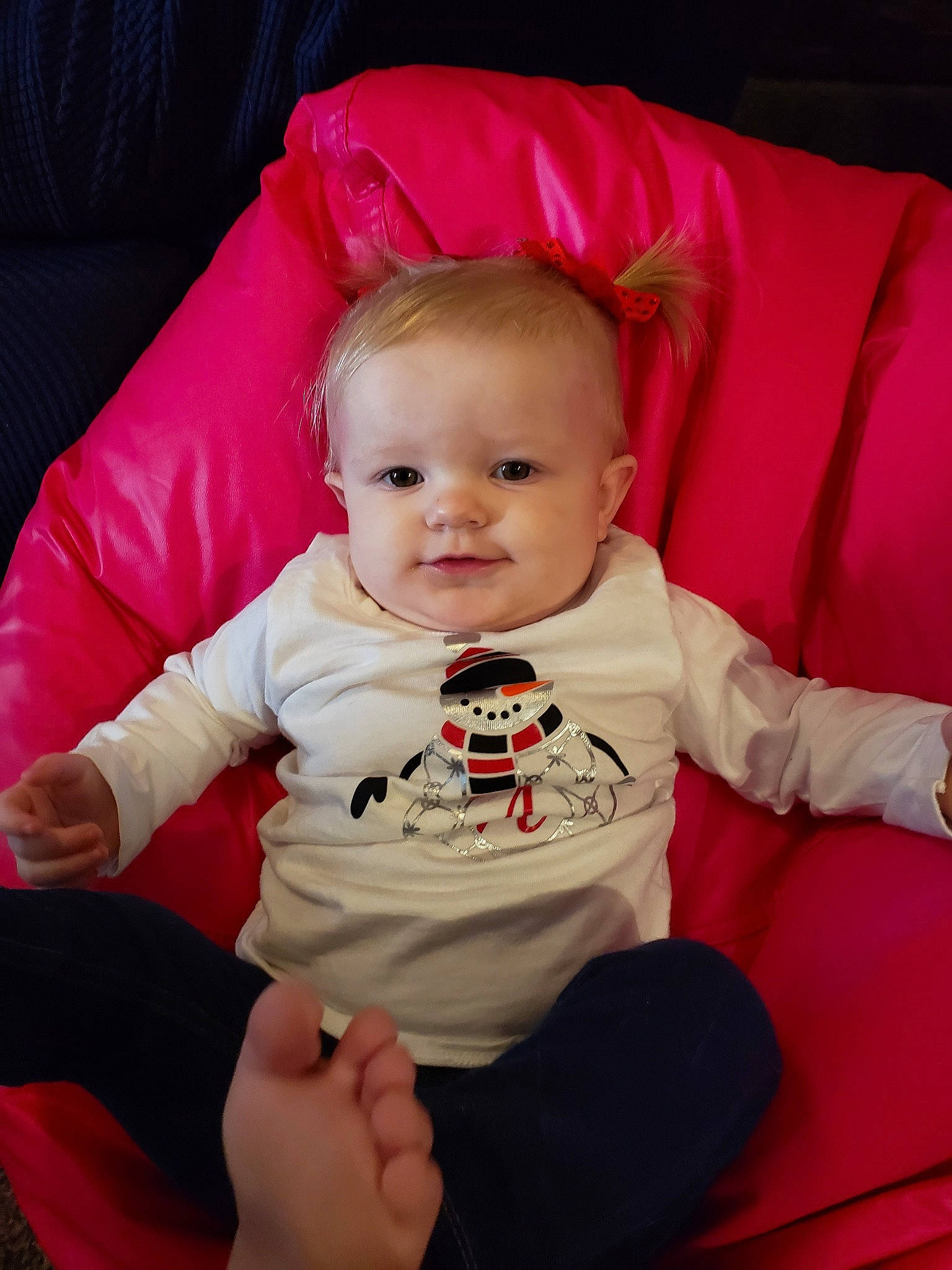Abigail joined the competition — help win amazing prizes! baby, cheek, child, eye, finger, head, lap, mouth, person, pink, red, sitting, skin, smile, toddler