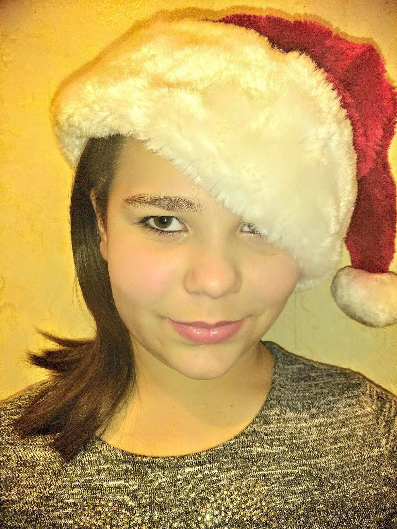 Mary is registered to the contest to win money with this photo: brown_hair, cap, cheek, chin, ear, eyebrow, face, forehead, fur, hair_accessory, hair_coloring, hat, head, headgear, headpiece, jaw, lip, nose, person, smile