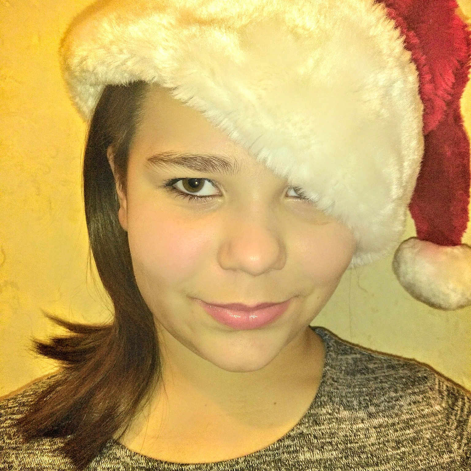 Mary is registered to the contest to win money with this photo: brown_hair, cap, cheek, chin, ear, eyebrow, face, forehead, fur, hair_accessory, hair_coloring, hat, head, headgear, headpiece, jaw, lip, nose, person, smile