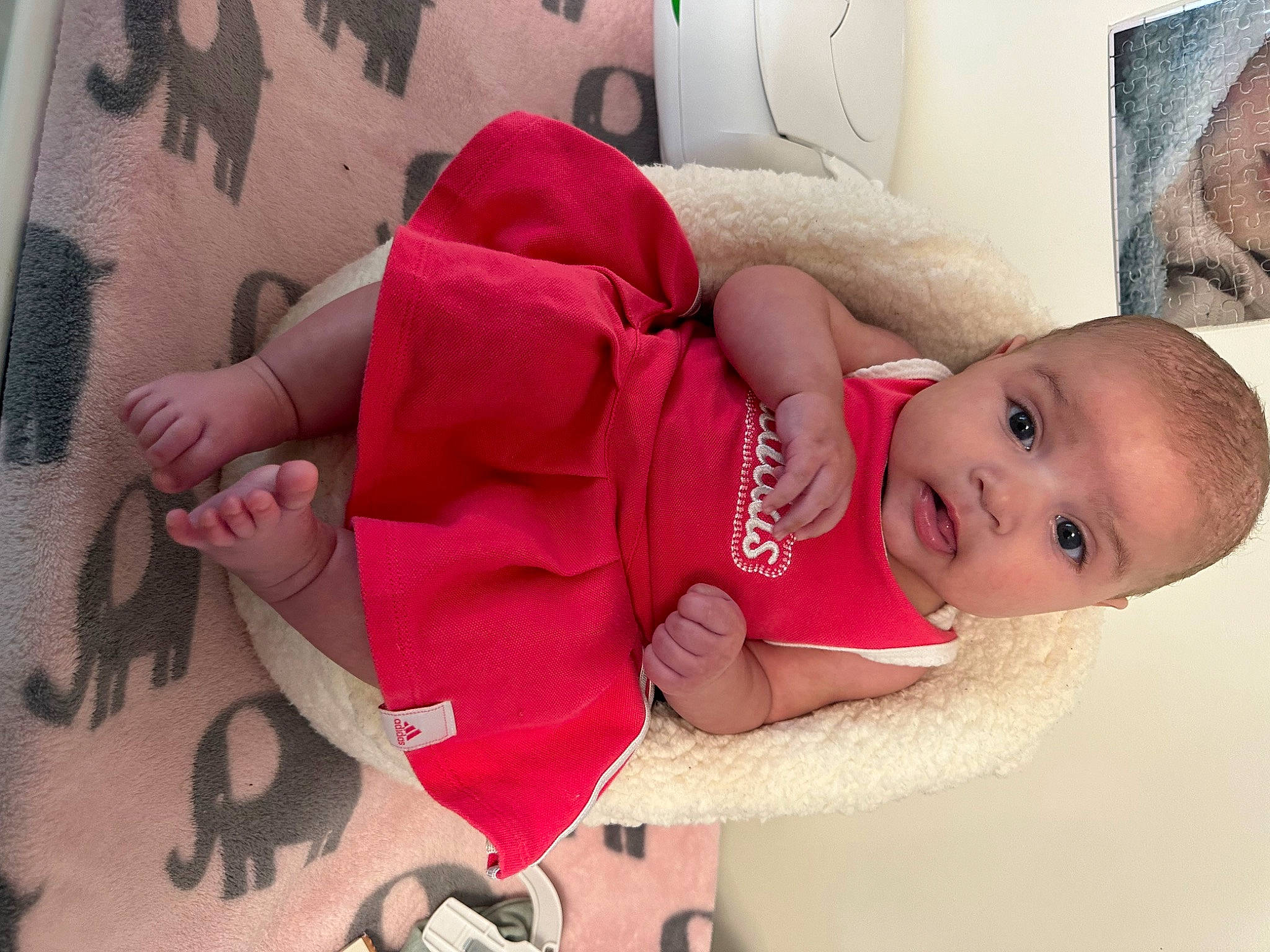 Zaylin Grace joined the competition — help win amazing prizes! arm, baby, baby_toddler_clothing, carmine, cheek, child, comfort, elbow, finger, foot, human_leg, leg, pattern, person, pink, room, skin, sleeve, thigh, toddler