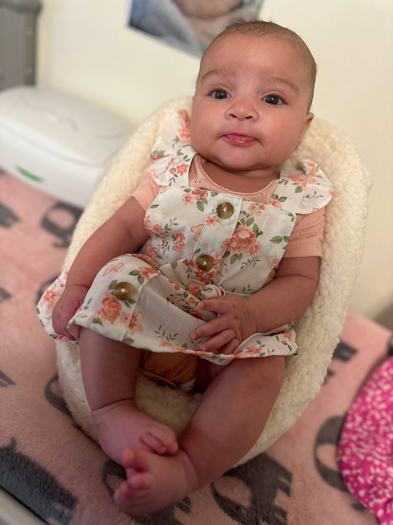 Zaylin Grace is registered to the contest to win money with this photo: baby, baby_toddler_clothing, cheek, chest, child, comfort, flooring, happy, human_leg, iris, knee, lip, nail, neck, person, pink, sitting, skin, stomach, thigh