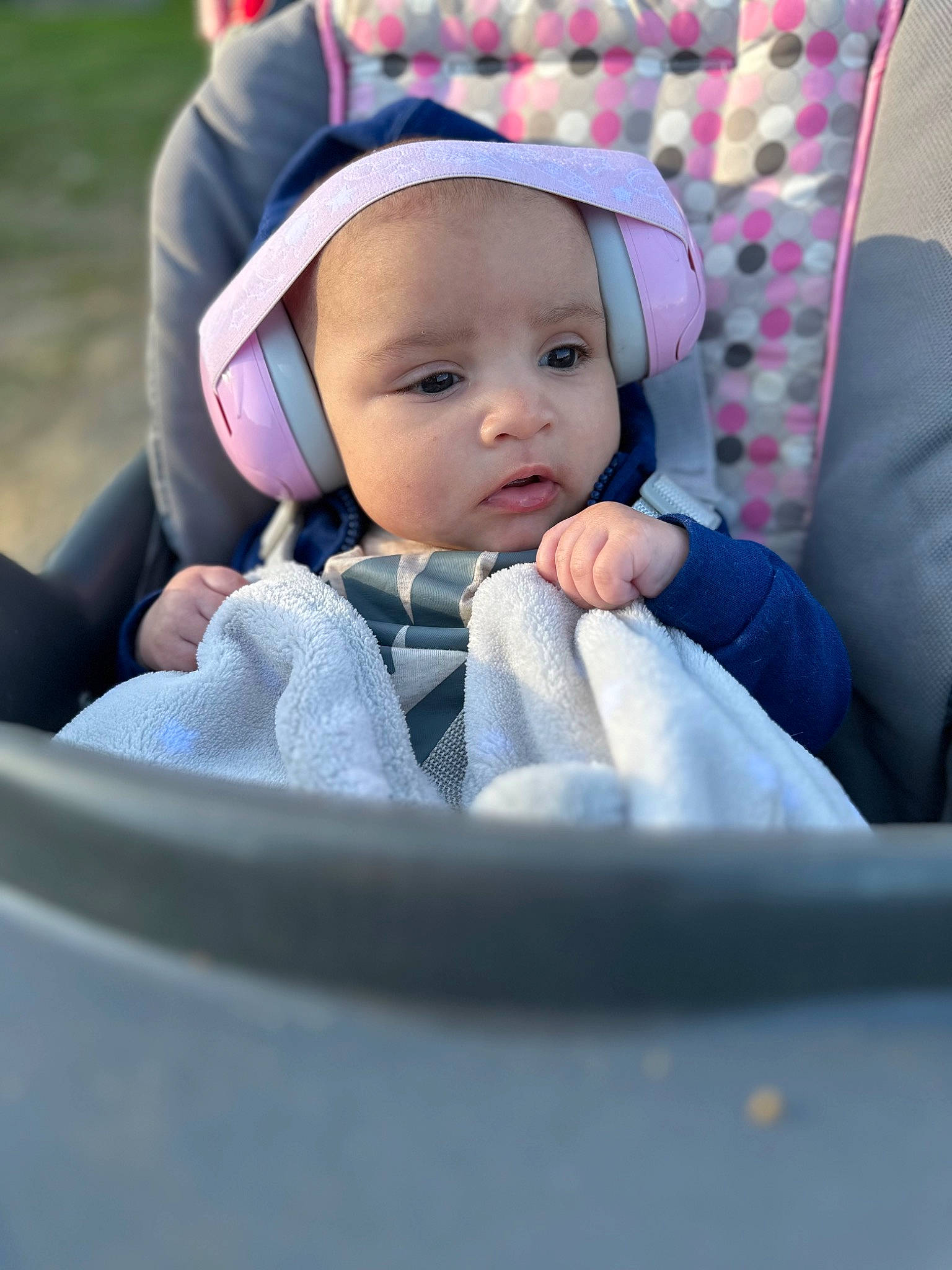 Zaylin Grace joined the competition — help win amazing prizes! auto_part, baby, baby_carriage, baby_in_car_seat, baby_products, baby_safety, baby_toddler_clothing, cap, car_seat, child, comfort, fashion_accessory, fun, grass, happy, hat, headgear, headwear, person, sitting