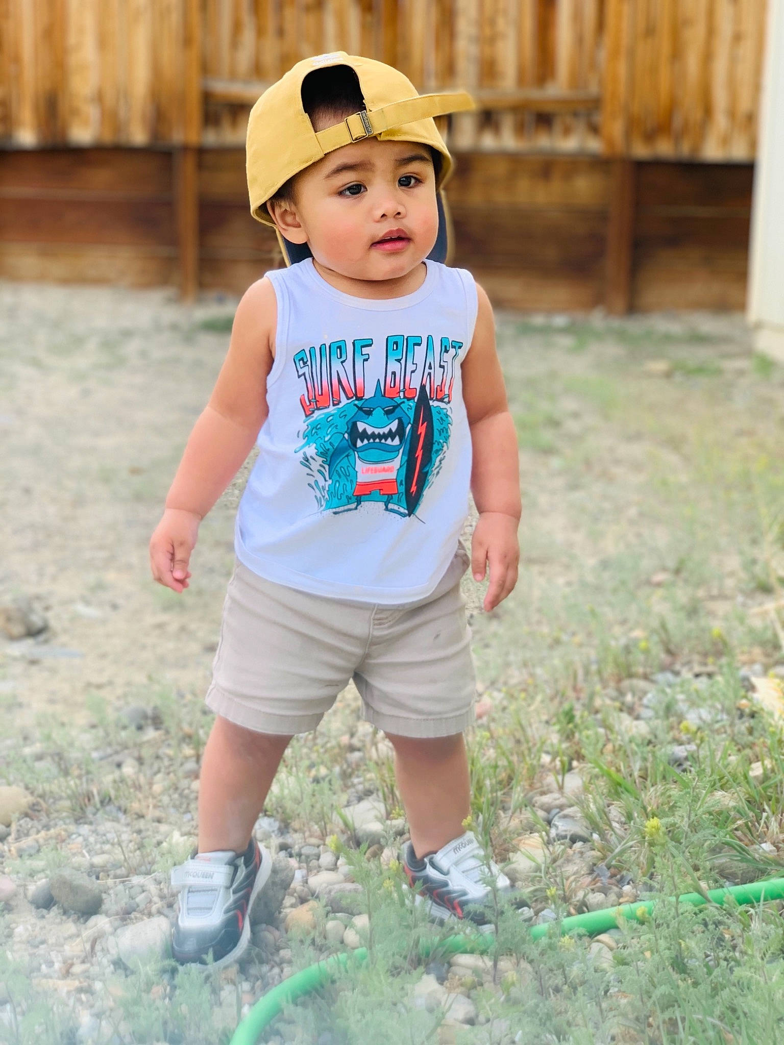 Marco is registered to the contest to win money with this photo: baby, baby_toddler_clothing, cap, child, child_model, clothing, cool, happy, hat, headgear, headwear, outerwear, person, play, shorts, sleeve, smile, sun_hat, t_shirt, toddler