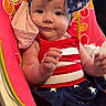 baby, child, infant, headband, bow, red, white, blue, stars, stripes, sitting, chair, cute, smiling, clothing, indoors, portrait, colorful, pattern, baby_seat