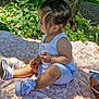 toddler, child, outdoor, blanket, snack, grass, trees, greenery, sunlight, pigtails, shoes, socks, summer, nature, picnic, side_profile, clothing, casual, daylight, park