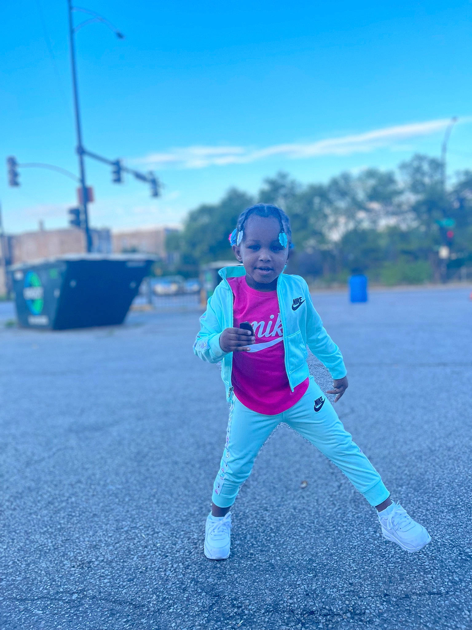 Kayleigh joined the competition — help win amazing prizes! asphalt, city, cloud, electric_blue, fun, grass, happy, horizon, landscape, leisure, meteorological_phenomenon, person, plant, recreation, road, sky, sportswear, t_shirt, toddler, tree