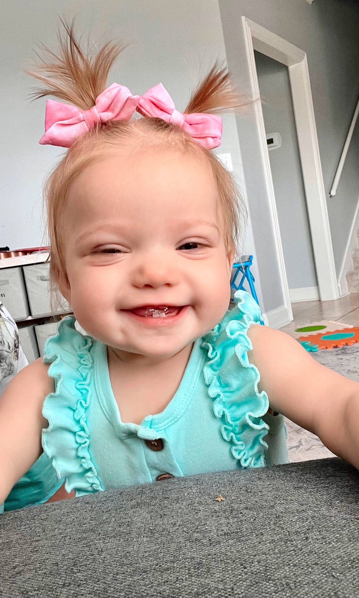 Daisie is registered to the contest to win money with this photo: baby, baby_toddler_clothing, chin, cool, ear, eye, eyebrow, eyelash, facial_expression, happy, head, headgear, headpiece, human_body, iris, joy, person, pink, product, skin