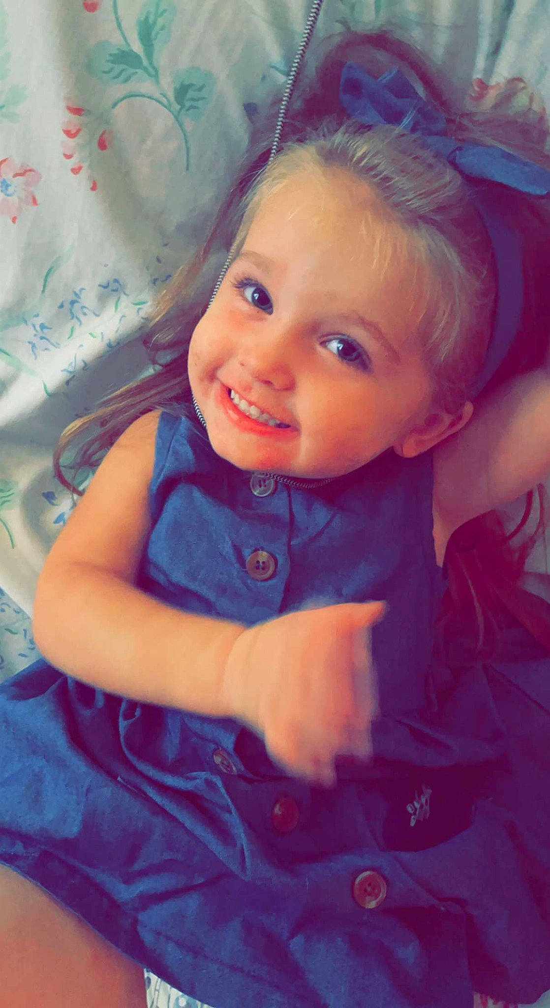 Paisley is registered to the contest to win money with this photo: baby_toddler_clothing, blue, cheek, cool, electric_blue, eye, eyebrow, happy, human_body, iris, joy, lip, magenta, mouth, person, pink, purple, skin, smile, toddler