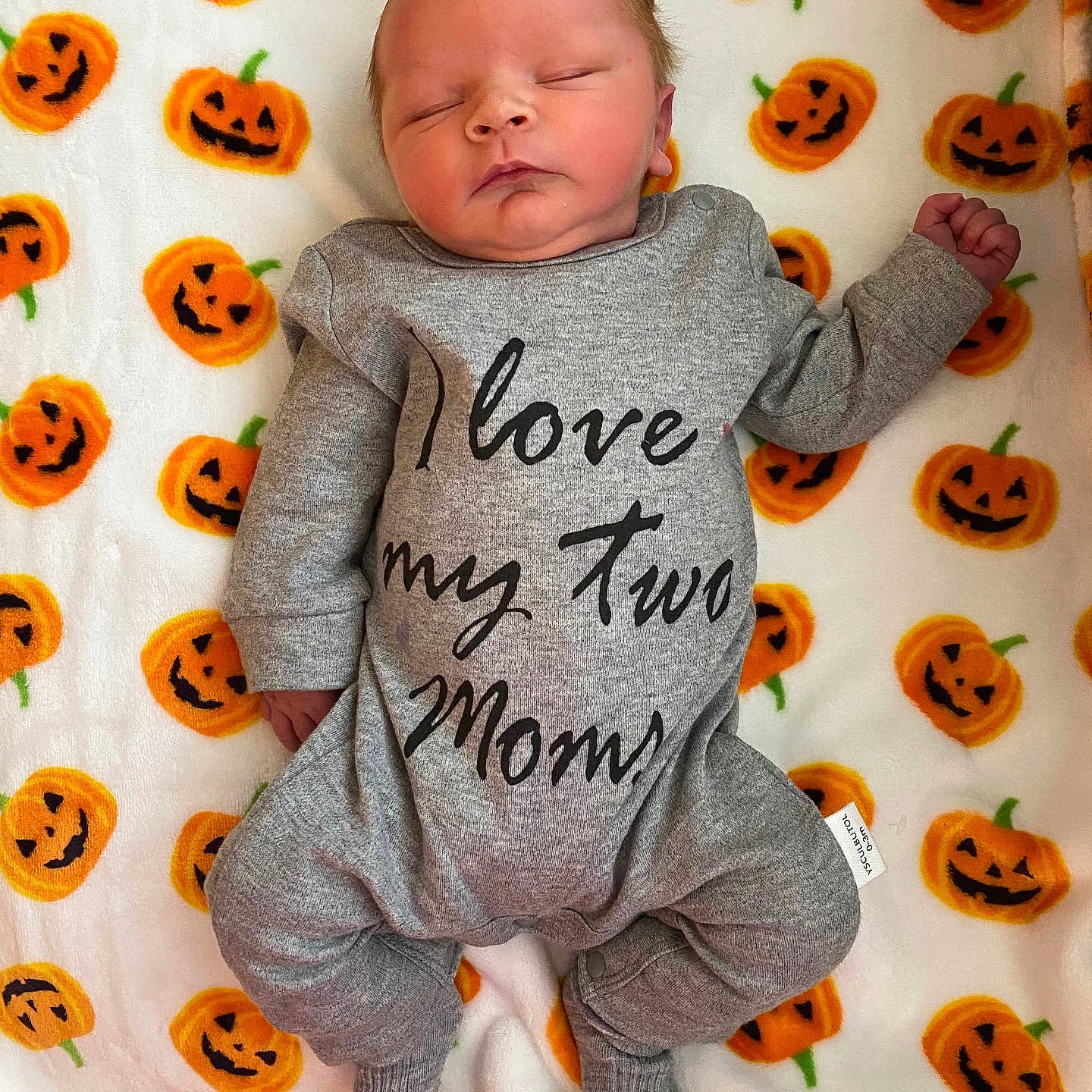 Bowdee is registered to the contest to win money with this photo: baby, blanket, child, clothing, cute, festive, grey, halloween, infant, jack_o_lantern, lying_down, newborn, onesie, orange, peaceful, portrait, pumpkin, sleeping, soft, white