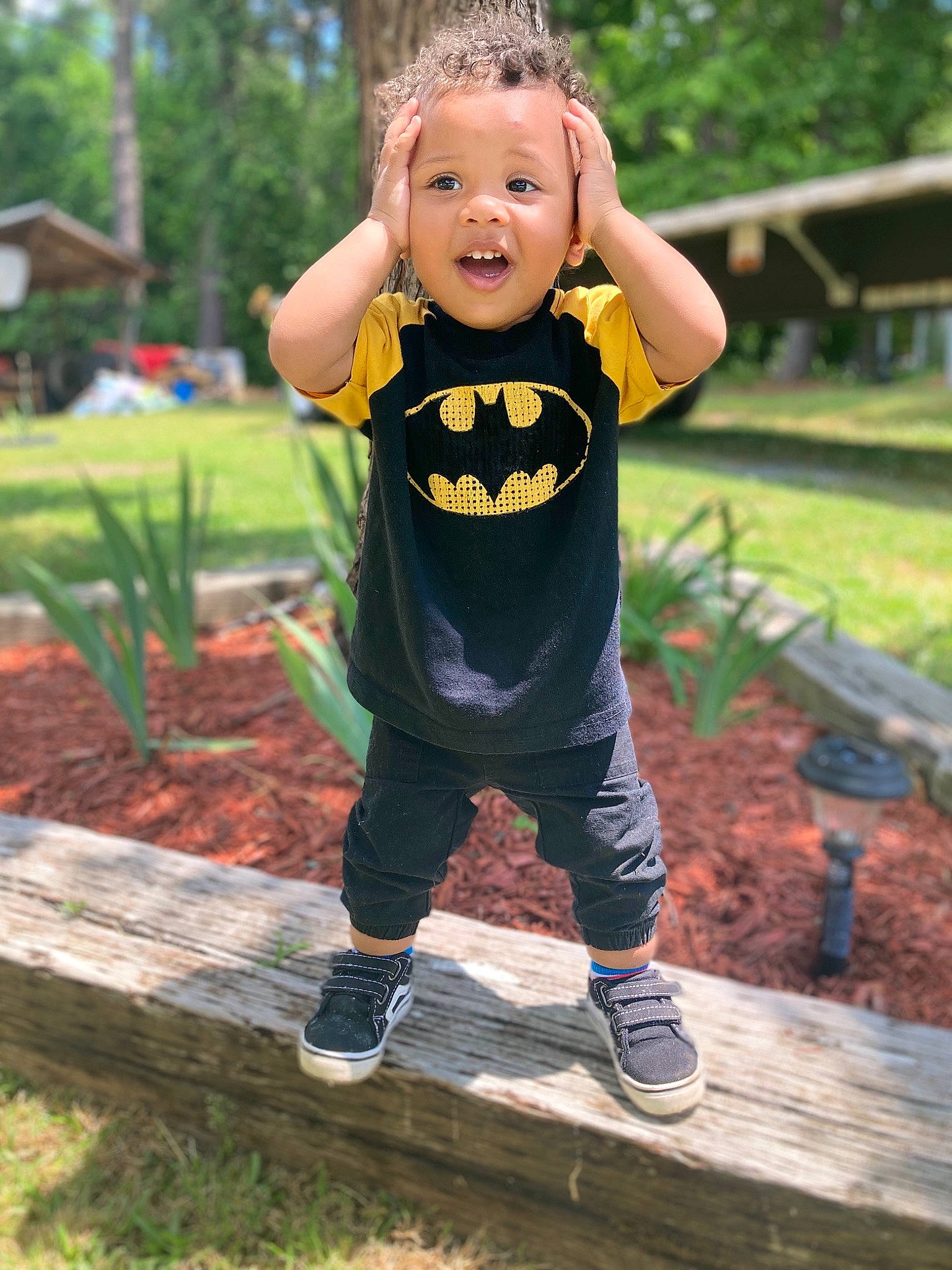 Brandon Jr joined the competition — help win amazing prizes! baby_toddler_clothing, cool, flash_photography, footwear, fun, grass, happy, hat, leaf, leg, leisure, people_in_nature, person, plant, shoe, sleeve, smile, sneakers, t_shirt, toddler
