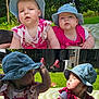 Esme And Lola joined the competition — help win amazing prizes! baby, child, denim_hat, floral_dress, outdoor, sunlight, grass, blanket, nature, greenery, cute, summer, portrait, two_children, hat, infant, playful, garden, sunny_day, toddler