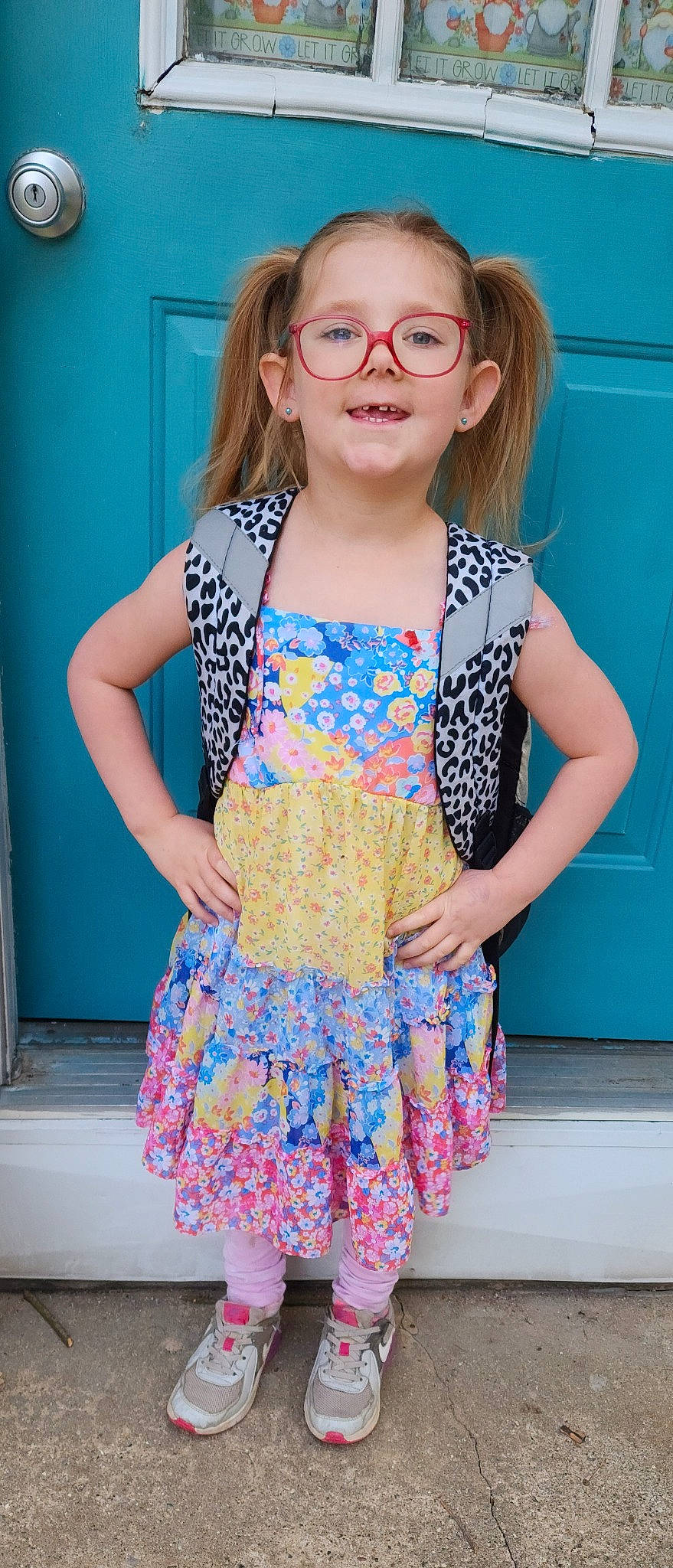 Arabella joined the competition — help win amazing prizes! aqua, baby_toddler_clothing, blue, clothing, day_dress, fashion_design, glasses, happy, joint, joy, neck, person, pink, shoulder, skin, sleeve, smile, thigh, vision_care, waist