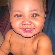 Renity is registered to the contest to win money with this photo: baby, child, smile, drool, face, skin, eyes, happy, indoor, closeup, expression, infant, cute, person, portrait, young, childhood, cheeks, bare_shoulders, warm