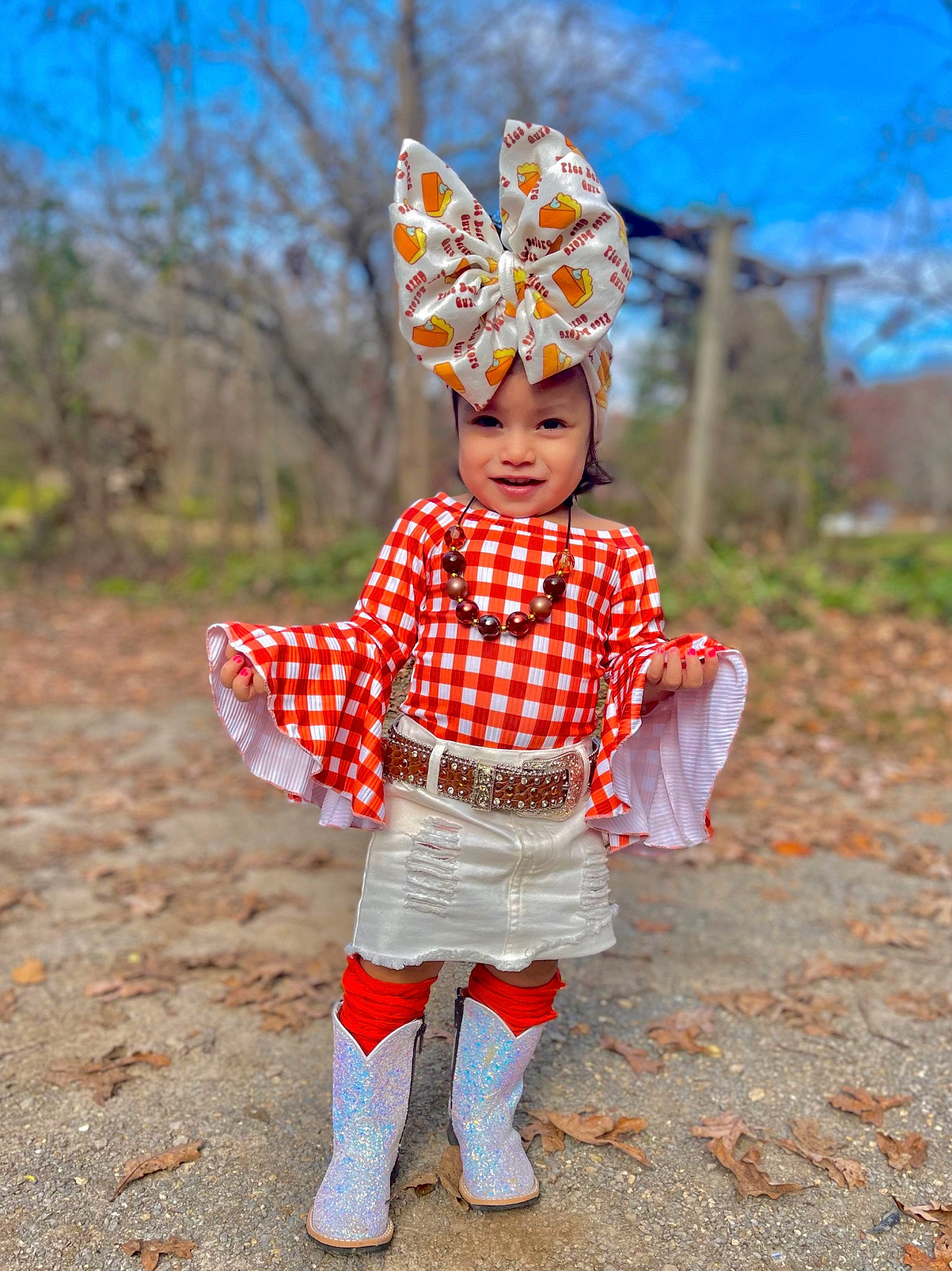 Esmeralda joined the competition — help win amazing prizes! baby_toddler_clothing, child, fawn, fun, grass, grassland, happy, headgear, headwear, human_body, joy, leaf, pattern, people_in_nature, person, plaid, plant, sky, street_fashion, tartan
