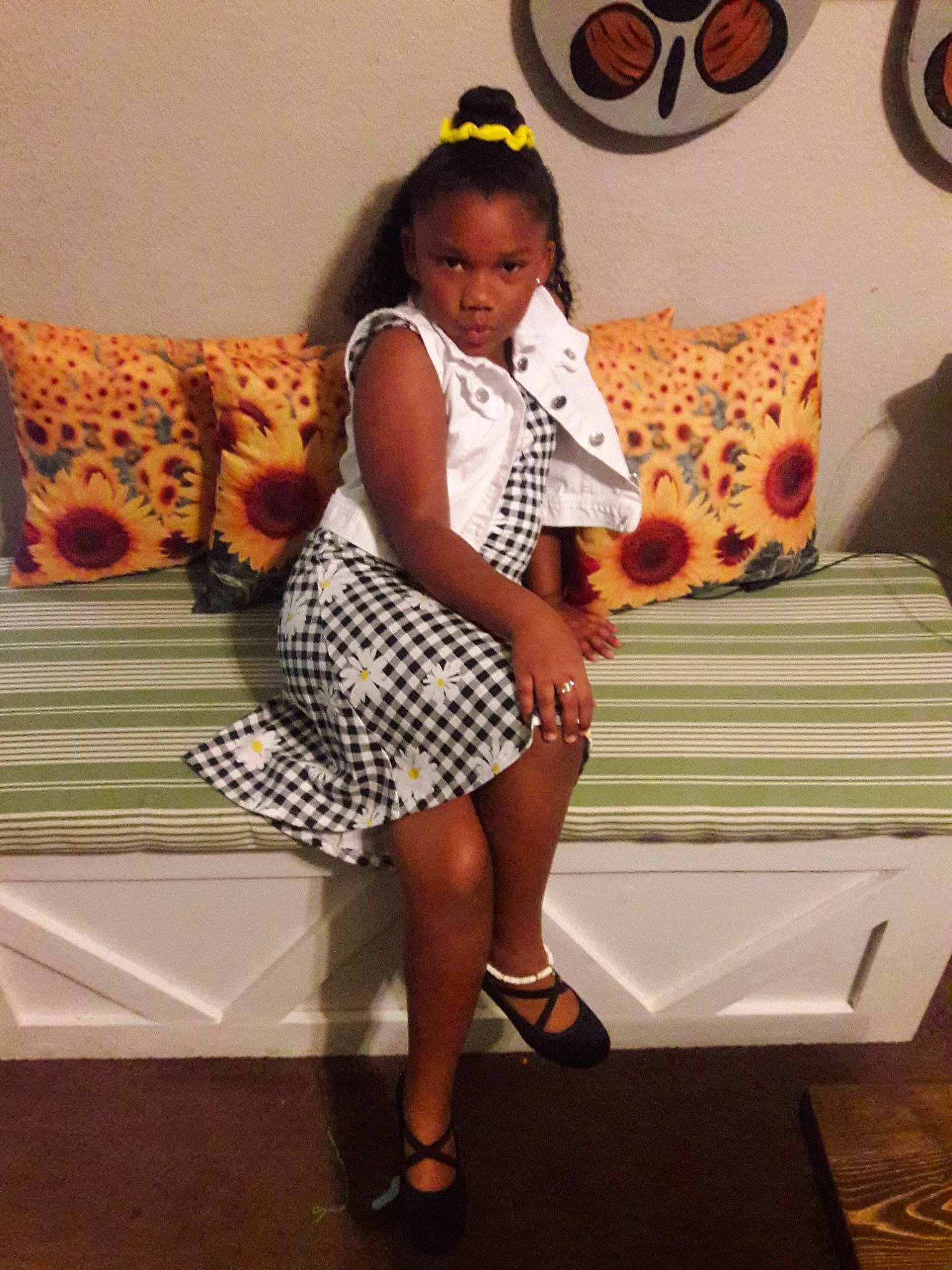 Lea' joined the competition — help win amazing prizes! black_hair, clothing, design, dress, fashion, furniture, human_leg, leg, long_hair, pattern, person, polka_dot, room, shoe, shoulder, sitting, style, thigh