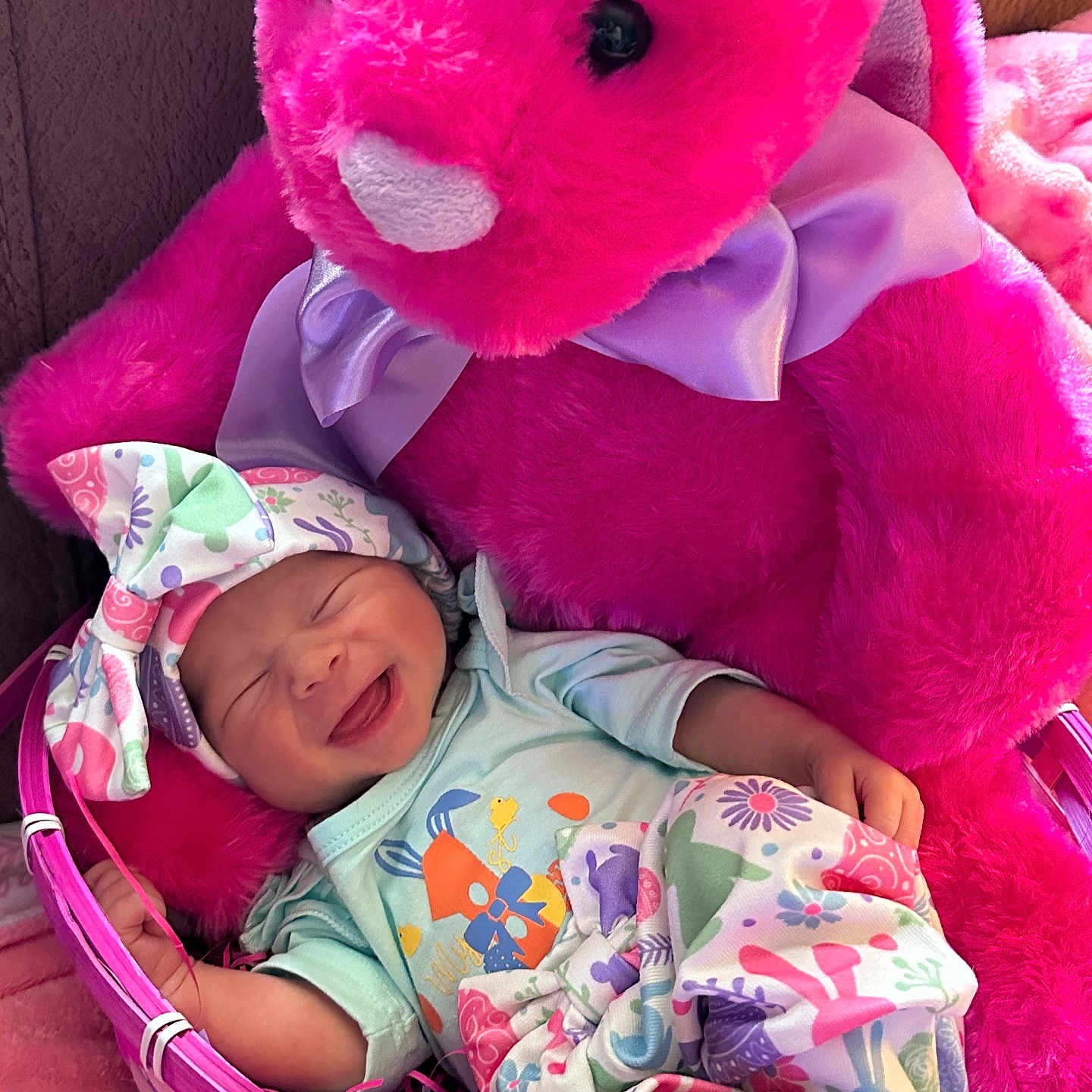 Desilvia is registered to the contest to win money with this photo: baby, basket, bed, blanket, clothing, crib, cushion, face, furniture, hat, head, homedecor, infantbed, newborn, person, photography, portrait, purple, sleeping, toy