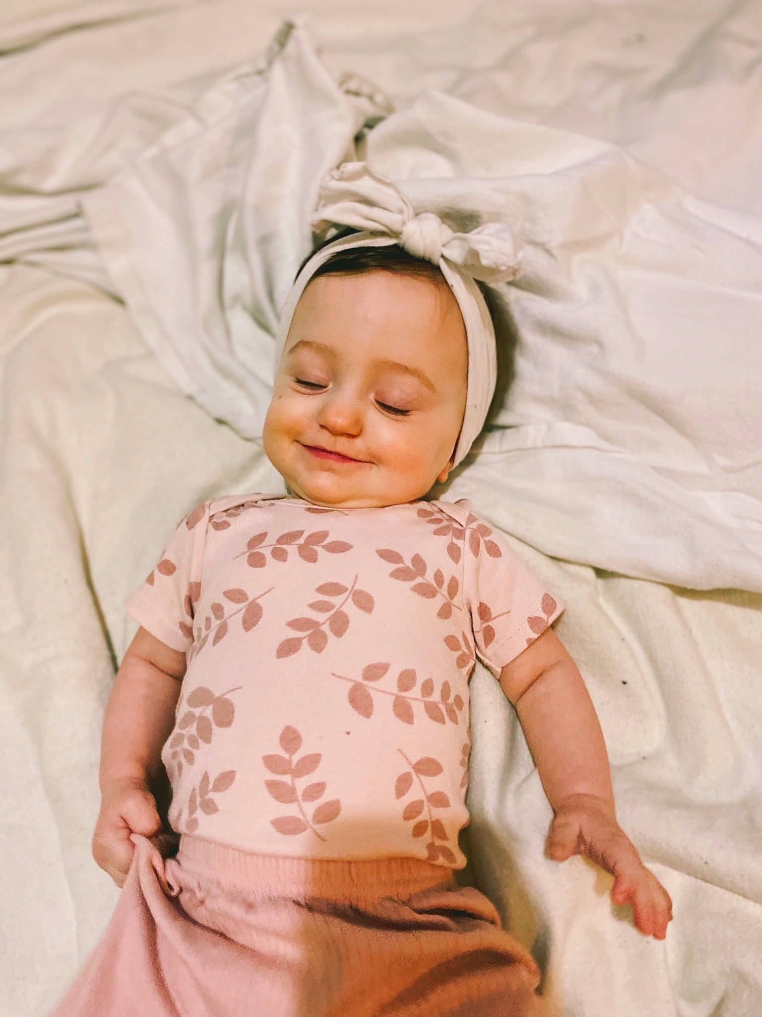 Serena joined the competition — help win amazing prizes! baby, baby_sleeping, baby_toddler_clothing, bedding, child, comfort, event, eye, face, happy, joy, laugh, linens, pattern, peach, person, pink, portrait_photography, skin, sleeve