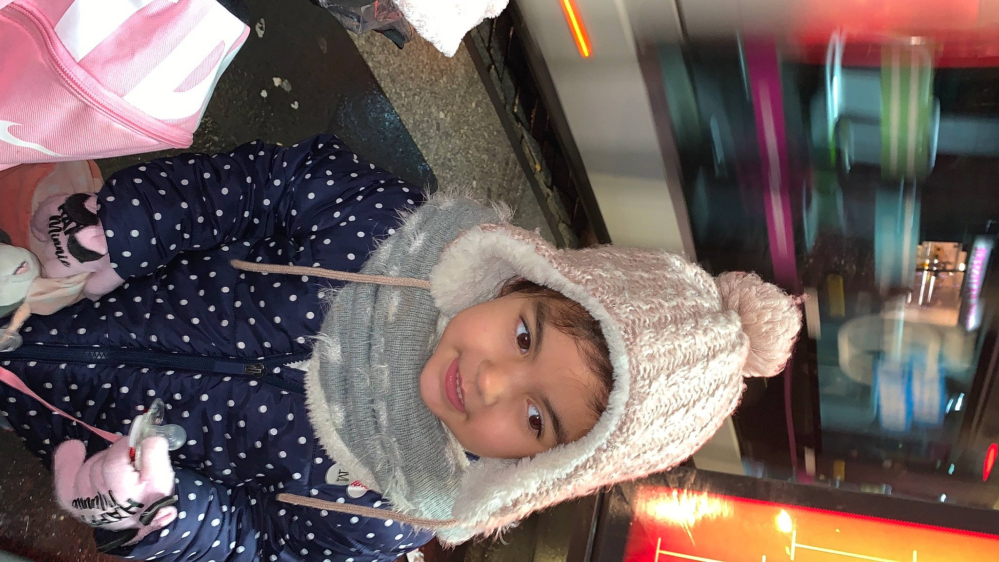 Imane a rejoint le concours — aidez-le/la à gagner de superbes lots ! baby, baby_toddler_clothing, bonnet, cool, costume_accessory, headwear, holiday, hood, knit_cap, laugh, party_supply, person, pleased, polka_dot, winter