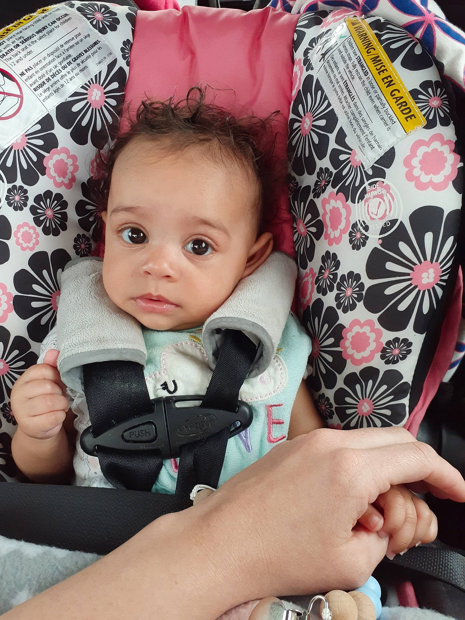 Graycee joined the competition — help win amazing prizes! baby, baby_carriage, baby_products, car_seat, cheek, child, hand, person, product, toddler