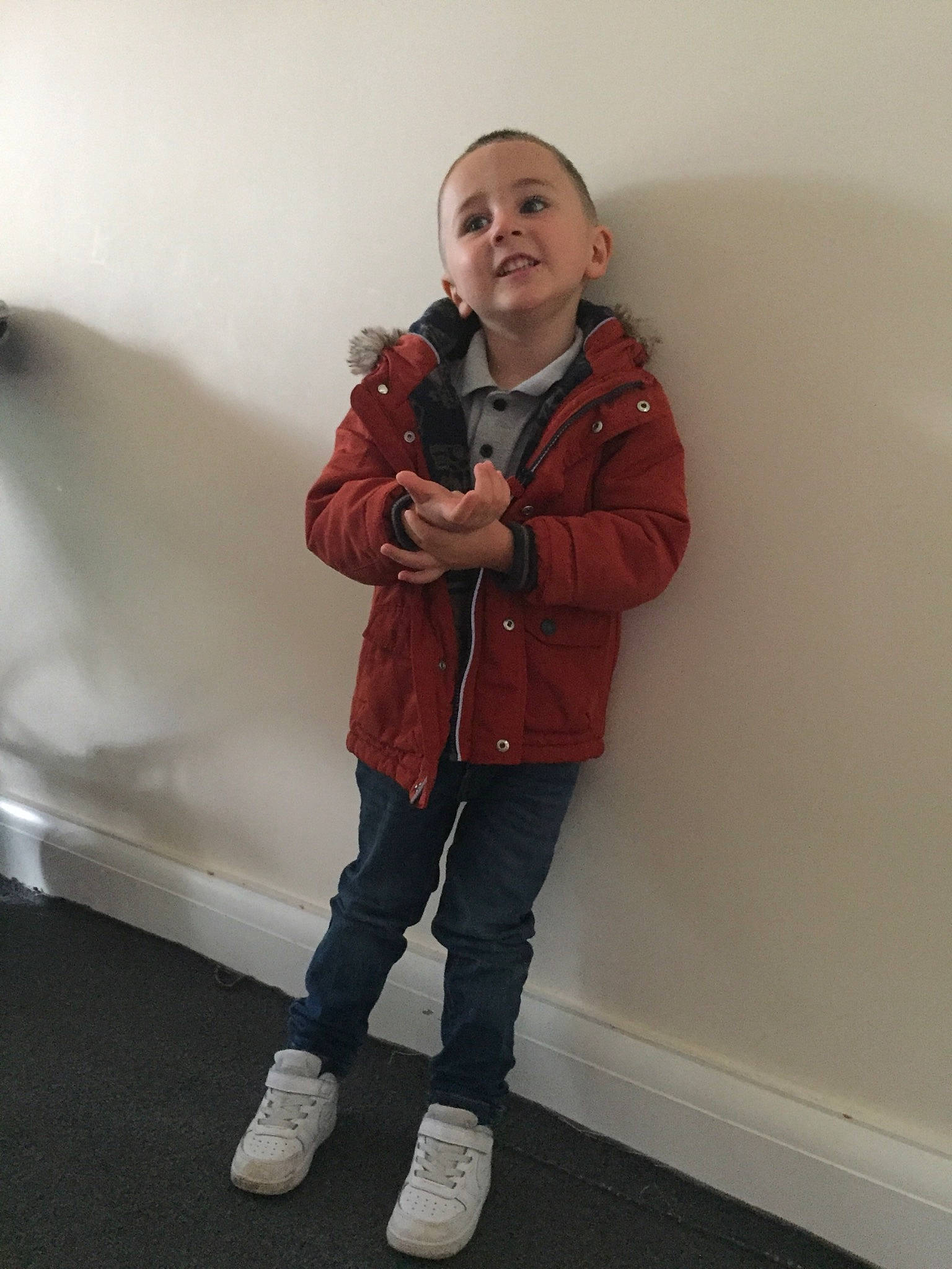 Codie joined the competition — help win amazing prizes! child, denim, footwear, jacket, jeans, outerwear, person, photography, shoe, snapshot, standing, top, trousers