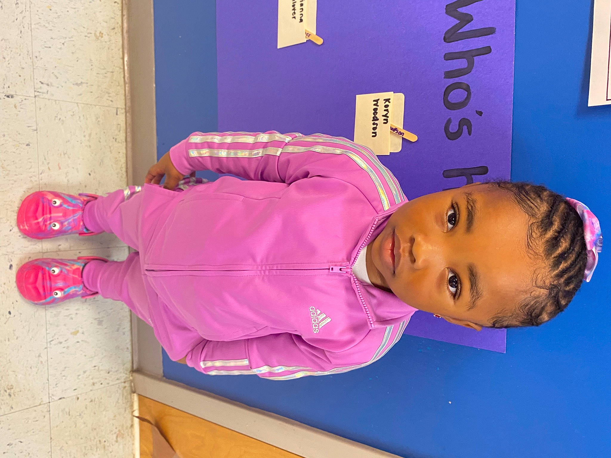 Karli joined the competition — help win amazing prizes! baby_toddler_clothing, child, design, electric_blue, hat, magenta, person, pink, purple, room, sleeve, toddler, walking_shoe