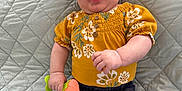 Layaal joined the competition — help win amazing prizes! baby, child, smiling, headband, toy, bedspread, yellow_clothing, floral_pattern, teether, jeans, happy, cute, infant, portrait, indoors, person, lying_down, hand, face, playful