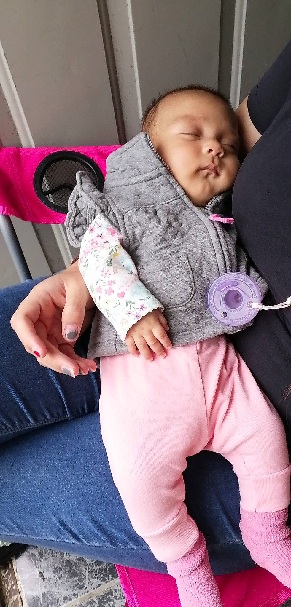 Tessa joined the competition — help win amazing prizes! arm, auto_part, baby, baby_products, car_seat, child, person, pink, play, product, sitting, sleep, toddler