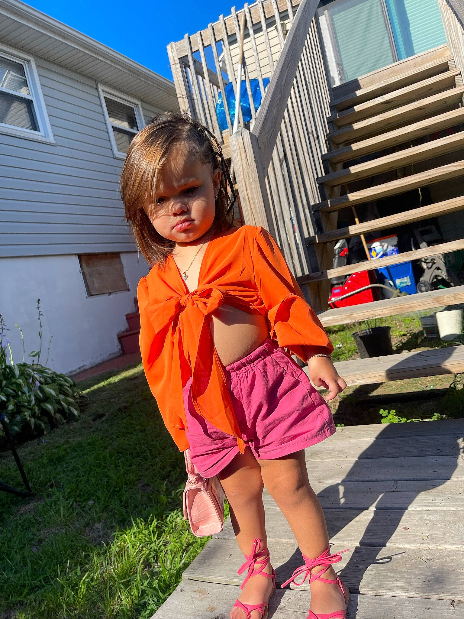 Zayla Ivettlise joined the competition — help win amazing prizes! bangs, blond, electric_blue, eyewear, fun, grass, house, human_leg, knee, leisure, magenta, pattern, person, plant, sandal, sock, sportswear, thigh, toddler, waist