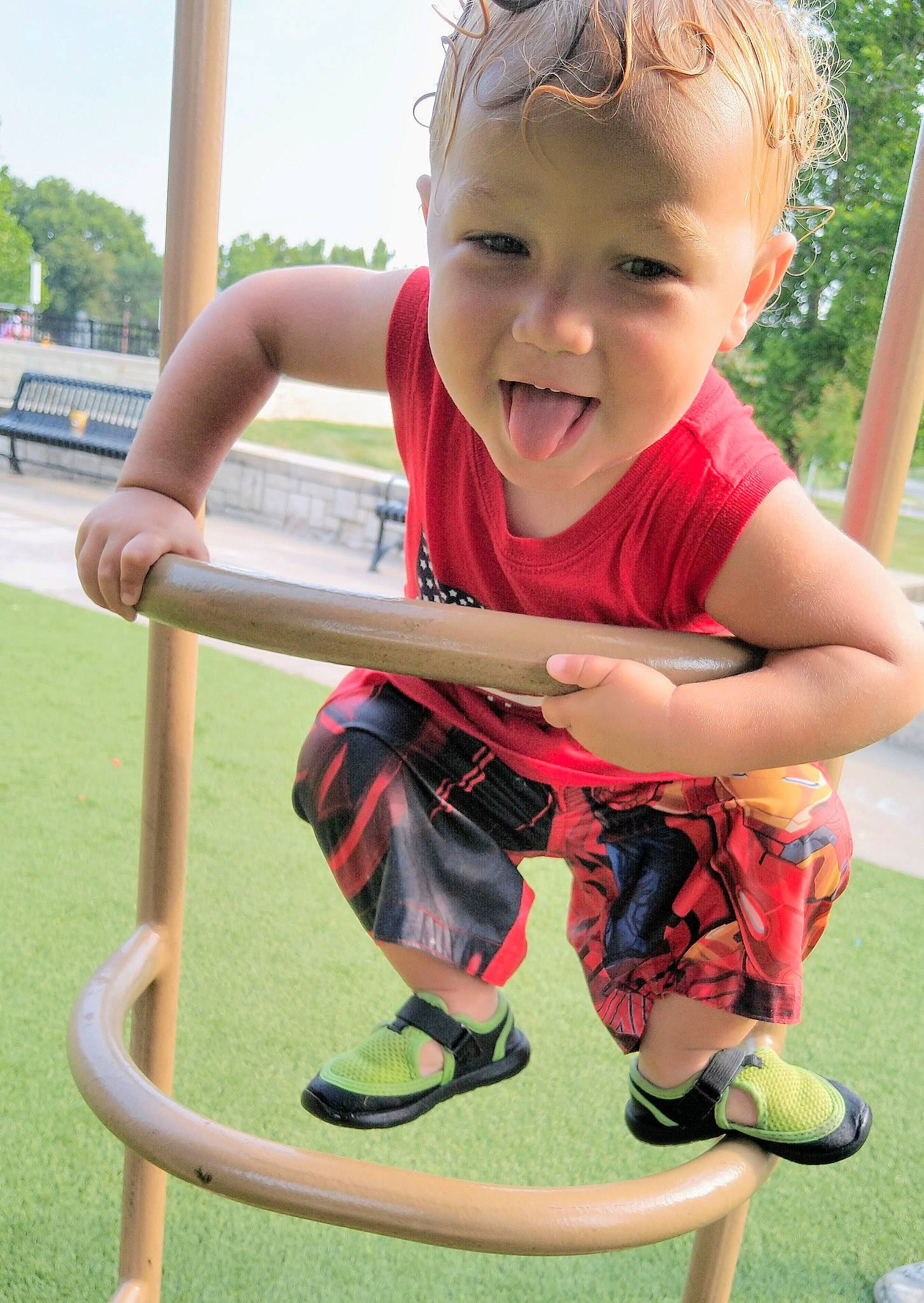 Arwyn joined the competition — help win amazing prizes! baby_toddler_clothing, child, cool, fun, goggles, grass, green, happy, leisure, person, photograph, recreation, shorts, sky, smile, snapshot, sneakers, summer, sunglasses, t_shirt
