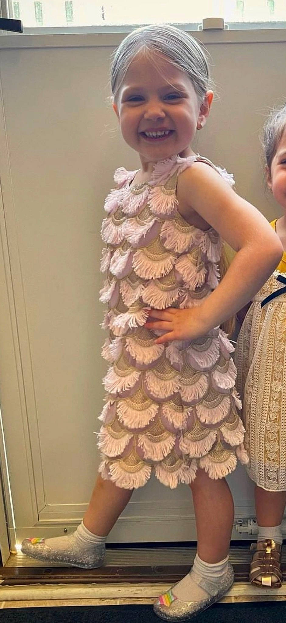 Adriana joined the competition — help win amazing prizes! abdomen, child, cocktail_dress, event, fashion_design, gesture, hair, happy, human_leg, joint, joy, pattern, person, shoulder, skin, smile, standing, textile, thigh, toddler