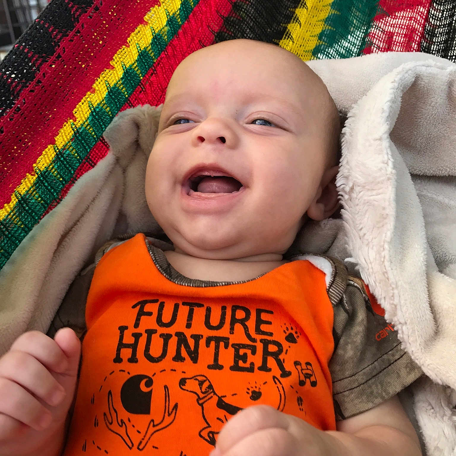 Chance joined the competition — help win amazing prizes! baby, cheek, child, face, facial_expression, fun, happy, laugh, orange, person, skin, smile, toddler