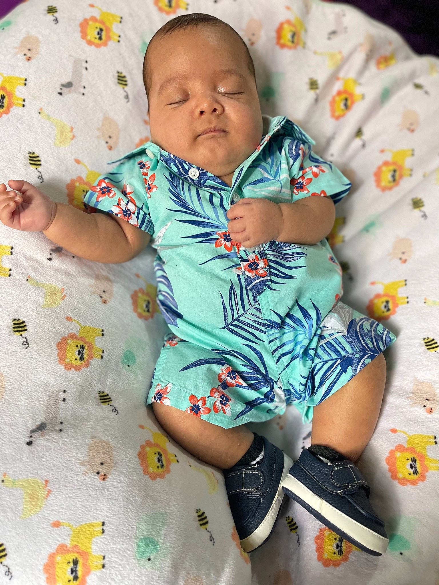 Dominik is registered to the contest to win money with this photo: baby, baby_toddler_clothing, cheek, child, collar, comfort, dress, face, happy, head, linens, neck, pattern, person, skin, sleeve, t_shirt, textile, thigh, toddler