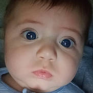 Ajay is registered to the contest to win money with this photo: baby, blue_eyes, child, close_up, clothing, cute, expression, eyebrows, face, hair, head, indoors, infant, lips, nose, person, portrait, skin, soft_lighting, young