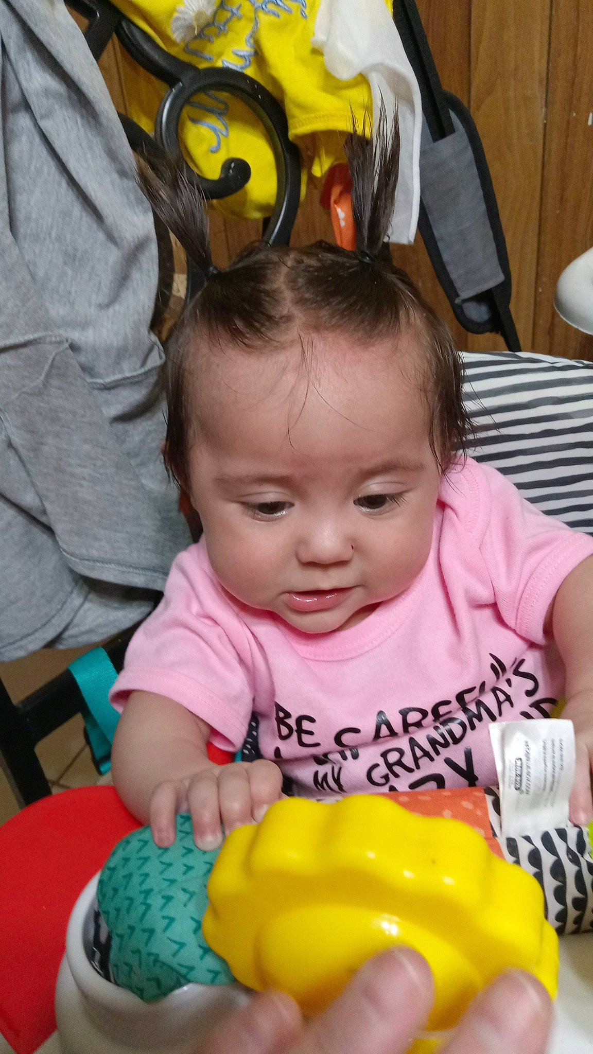 Selina joined the competition — help win amazing prizes! baby, baby_playing_with_toys, baby_products, baby_toddler_clothing, chair, cheek, child, ear, fun, hairstyle, happy, iris, nose, organ, people, person, skin, snapshot, toddler, toy