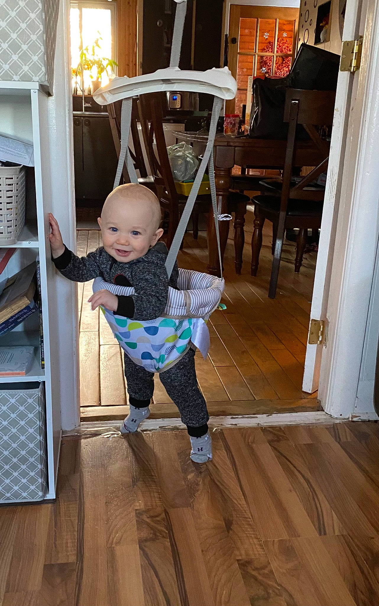 Harrison joined the competition — help win amazing prizes! baby, baby_toddler_clothing, chair, deck, door, floor, flooring, fun, happy, hardwood, joy, laminate_flooring, person, plank, room, shelf, sitting, toddler, varnish, wood