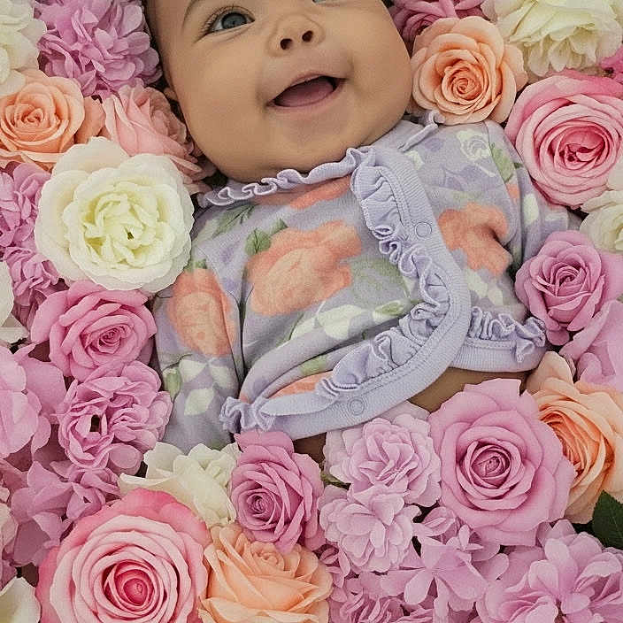 Rowyn joined the competition — help win amazing prizes! baby, background, blossoms, child, closeup, cute, face, floral_outfit, flower_crown, happy, infant, nature, pink_flowers, portrait, purple_flowers, roses, smiling, soft_colors, spring, white_flowers
